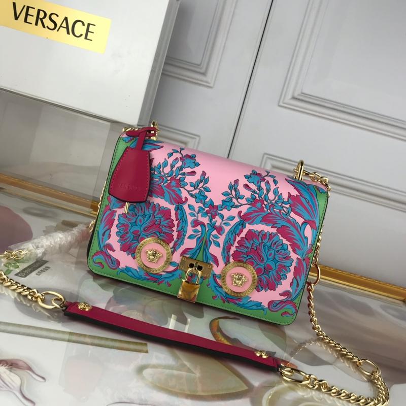 Versace Chain Handbags DBFG303 printed green, pink, blue, and red